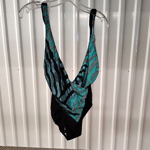 Elegant Black and Teal One Piece Swimsuit